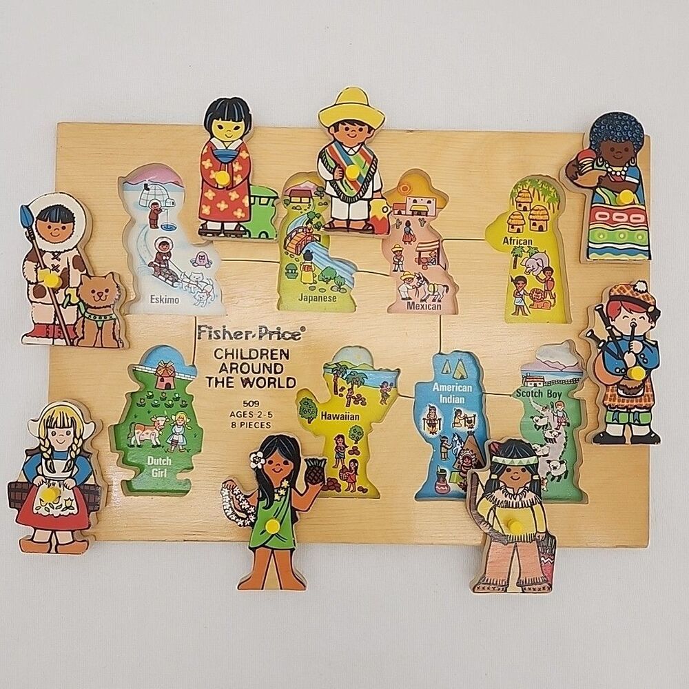 Puzzle Fisher Price Wood Children Around The World #509 Quacker Oats Co 1972 VTG